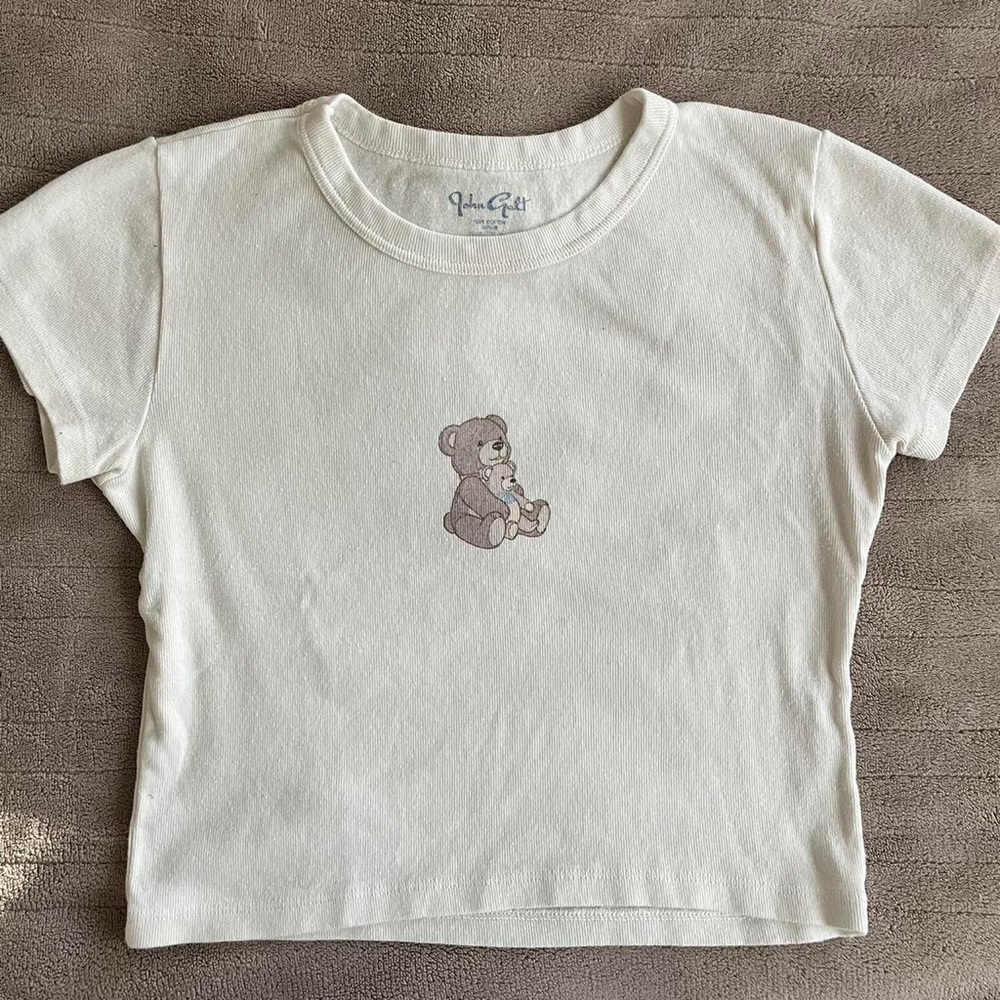 Brandy Melville Cream Bear Print Crop Top